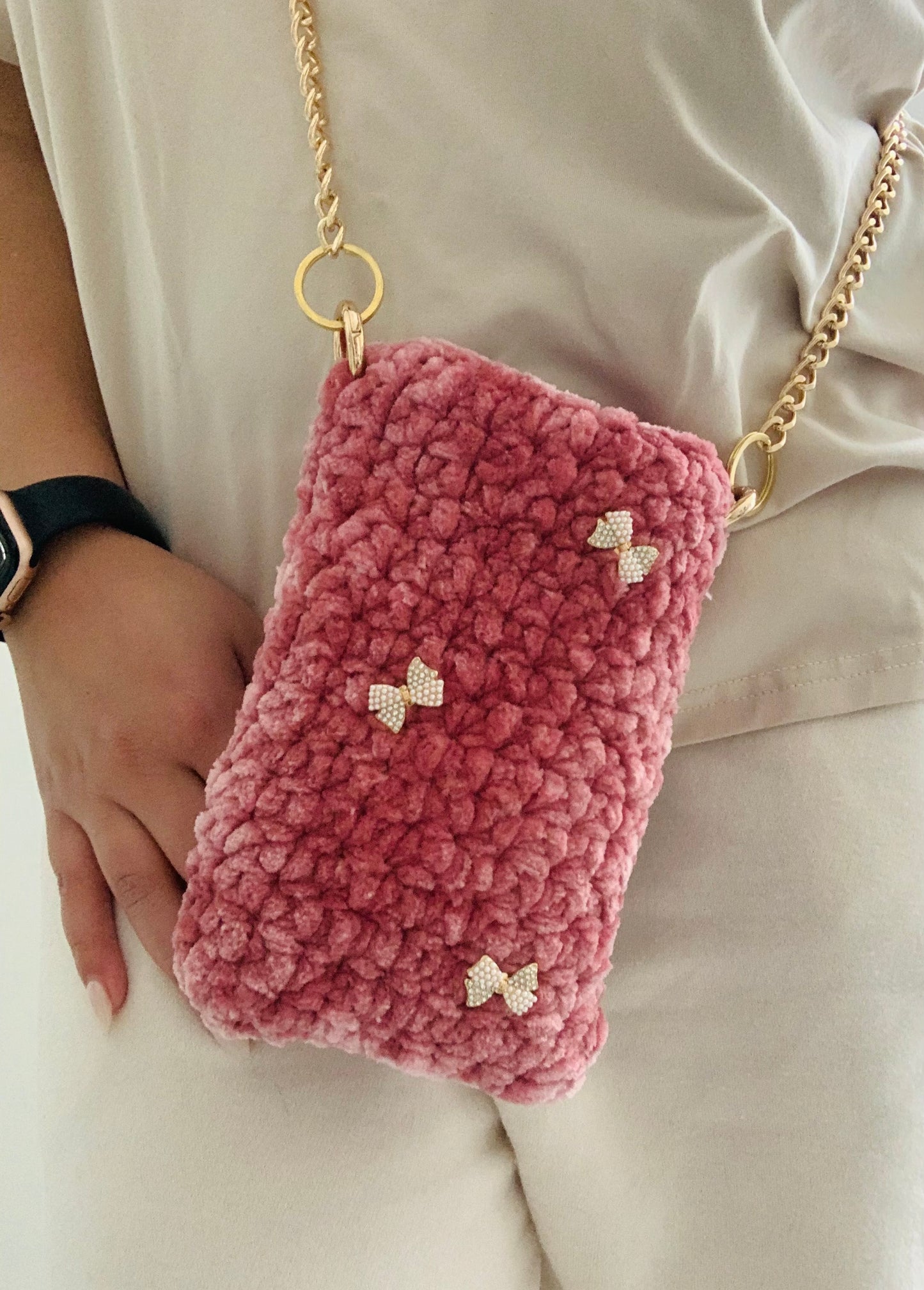Handmade Velvet Pink Phone Purse