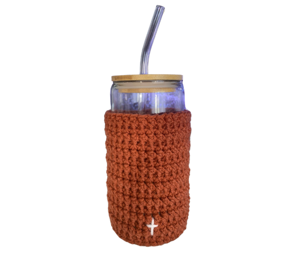 Glass Cup with Fall Colored Cross Cover