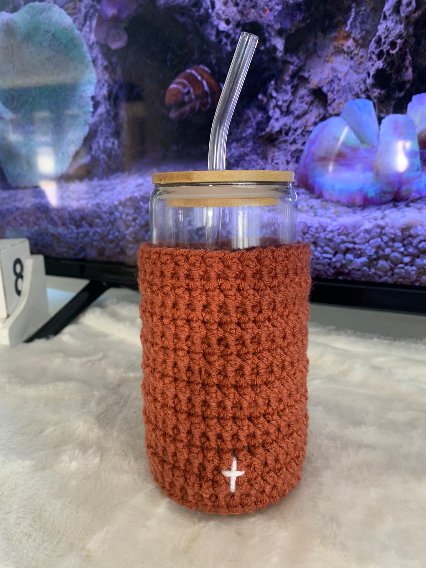 Glass Cup with Fall Colored Cross Cover